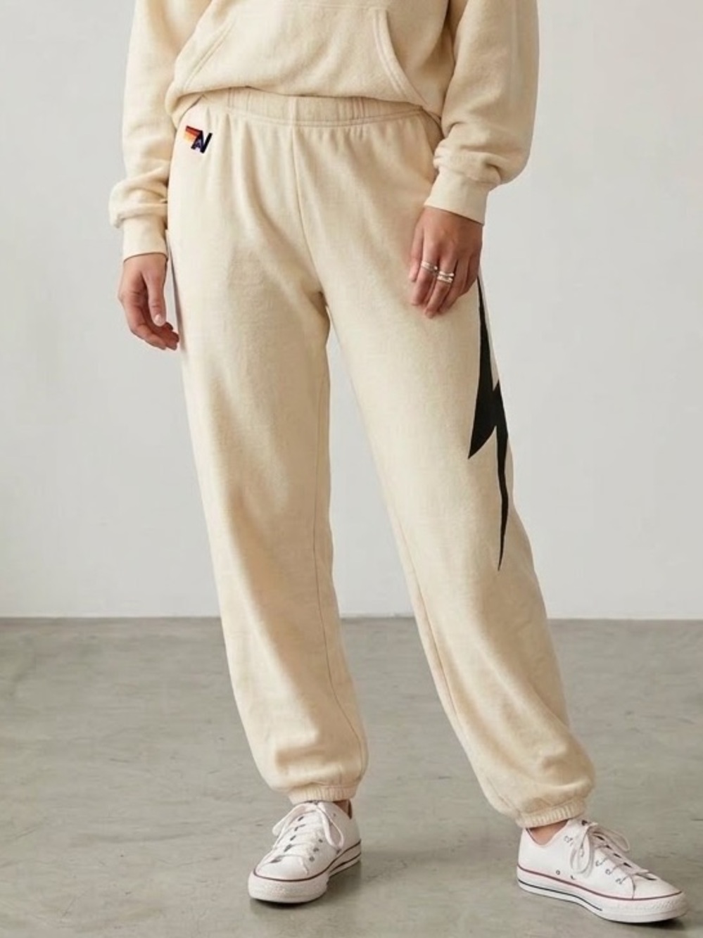 Aviator Nation Bolt Stitch Sweatpants Cream XL Streetwear Retro Athleisure